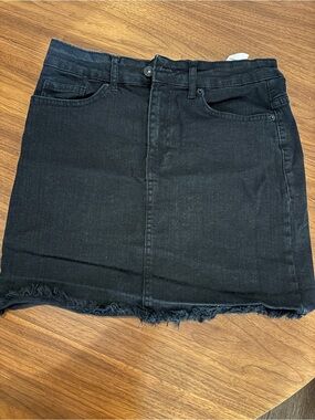 Nasty Gal Black Denim Mini Skirt with Frayed Hemline